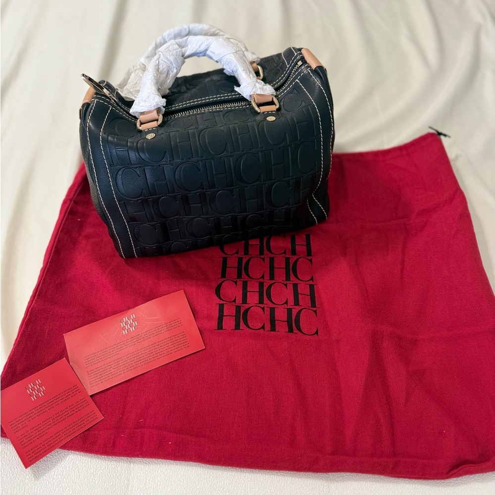 NWOT Authentic Carolina Herrera Black Genuine Leather CHCH ANDY Satchel Bag